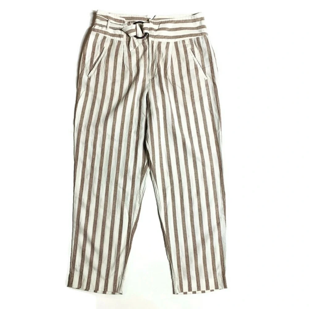 Antropology linen blend high waist striped pants - Picture 2 of 12